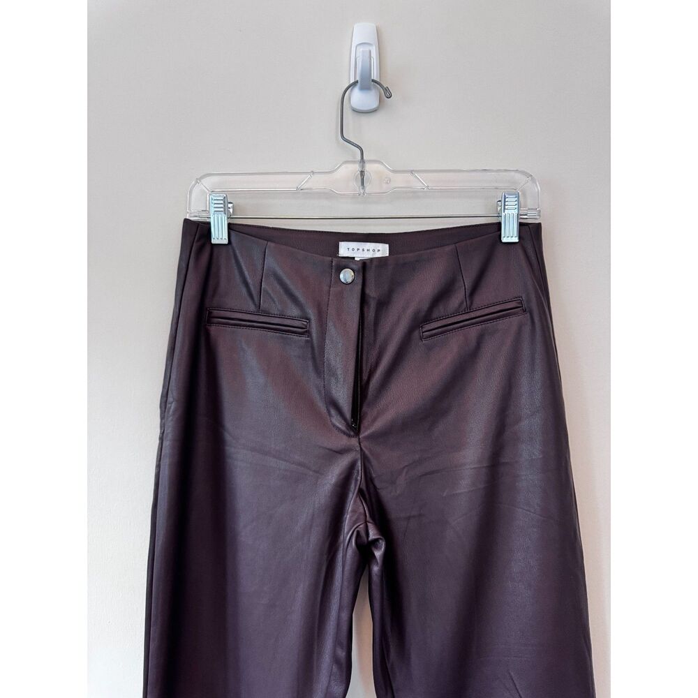 Topshop Vegan Leather Flared Pants Burgundy Size 6 - Picture 4 of 8